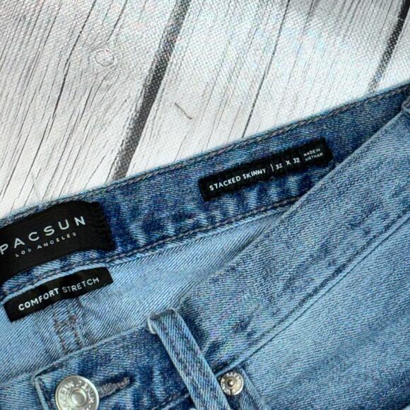 Men’s PacSun Skinny Moto Stretch Jeans Denim Textured Distressed Size 32 X 32 - Picture 2 of 3